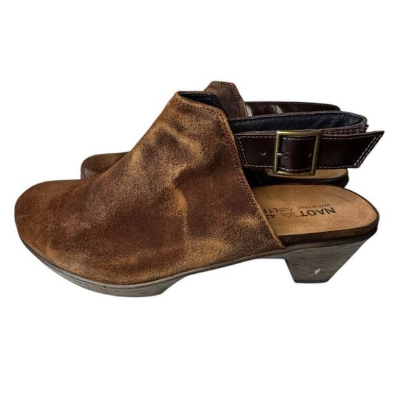Naot NEW Upgrade Brown Suede Block Heel Slingback Clog US 11 Brown Distressed - Picture 5 of 7